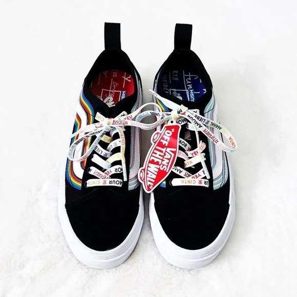 NIB Vans Old Skool Sentry Pride Black & White Platform Shoes Sneakers - Picture 5 of 10